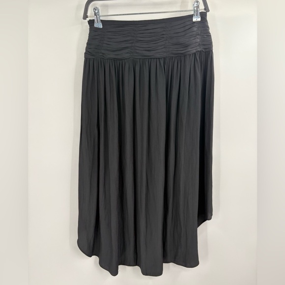 Ramy Brook Jessy Black Midi Shirred Asymmetrical Front Side Skirt Size 4 - Picture 8 of 15